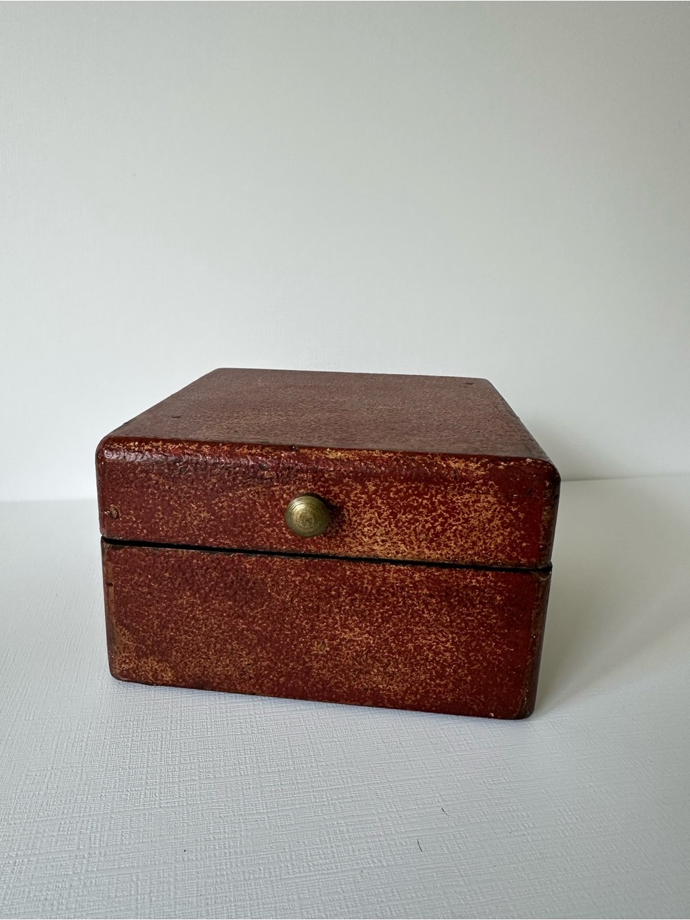 Vintage Brown Jewelry Storage Box with Brass Knob